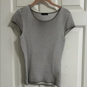 Peserico Grey and White Striped Short Sleeve Top